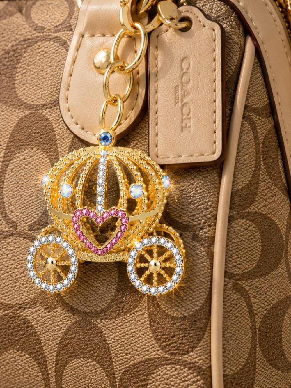 Princess Fairytale Carriage Pink Crystal Keychain Bag Charm - Picture 4 of 7